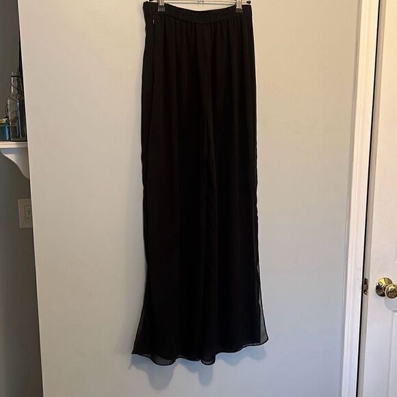 R&M Richards Women's Black Side Slit Layered Wide Leg Sheer Palazzo Pants - Picture 7 of 10